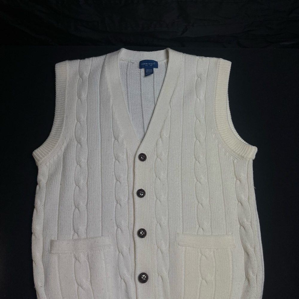 Towncraft Ivory Cable Knit Vest with Buttons